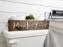 Load image into Gallery viewer, 3d Please seat yourself toilet box - Rustic Toilet Paper Holder - Farmhouse Bathroom Decor - Wooden Box Above The Toilet