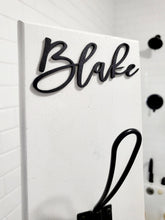 Load image into Gallery viewer, 3D Farm style Custom hooks, Wood Bathroom sign, Back Pack Hooks, Kids Name Sign, Towel Holder, Towel Rack, Bathroom Hooks, Stocking Hook