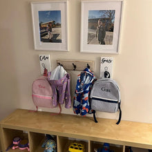 Load image into Gallery viewer, 3D Farm style Custom hooks, Wood Bathroom sign, Back Pack Hooks, Kids Name Sign, Towel Holder, Towel Rack, Bathroom Hooks, Stocking Hook