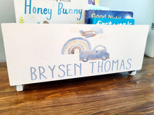 Load image into Gallery viewer, Personalized Book Library box- Book Box - Book Storage - Kids books - Book caddy - Kids room storage - Transportation Nursery Decor