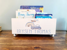 Load image into Gallery viewer, Personalized Book Library box- Book Box - Book Storage - Kids books - Book caddy - Kids room storage - Transportation Nursery Decor