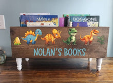 Load image into Gallery viewer, Personalized Dinosaur Book box- Dinosaur Nursery- Book Storage - Kids books - Book caddy - Kids room storage, Dinosaur Nursery Decor