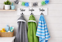 Load image into Gallery viewer, 3D Farm Bathroom Decor for kids towels, Wood Bathroom sign, Back Pack Hooks, Kids Name Sign, Towel Holder, Towel Rack, Bathroom Hooks