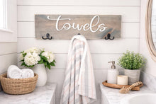 Load image into Gallery viewer, 3D Towel hook, Wood Bathroom sign, Back Pack Hooks, Kids Name Sign, Towel Holder, Towel Rack, Bathroom Hooks, Pool storage
