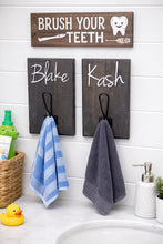 Load image into Gallery viewer, 3D Farm style Custom hooks, Wood Bathroom sign, Backpack Hooks, Kids Name Sign, Towel Holder, Towel Rack, Bathroom Hooks, Stocking Hook
