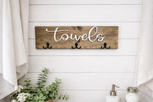 Load image into Gallery viewer, 3D Towel hook, Wood Bathroom sign, Back Pack Hooks, Kids Name Sign, Towel Holder, Towel Rack, Bathroom Hooks, Pool storage
