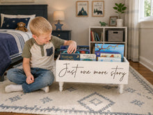 Load image into Gallery viewer, Just one more story Book Bin - Book Storage - Books - Toy Storage - Bookcase - Nursery Decor - Baby Shower Gift - Kids gift