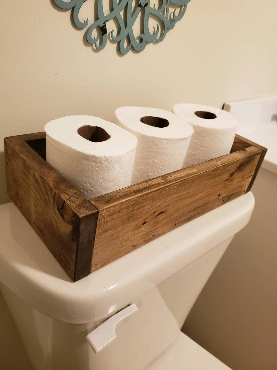 Natural Wood Toiletries Storage Bin and Toilet Paper Roll Holder