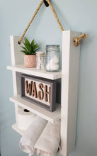 Load image into Gallery viewer, Rustic Ladder Shelf - Rope Hanging Ladder Shelf - Farmhouse Bathroom Shelf - Bathroom Organizer - Farmstyle Decor