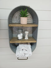 Load image into Gallery viewer, Galvanized Wash Tub With Shelves -  Wall Hanging Shelf - Farmhouse Shelf - Rustic Bathroom Shelf - Mudroom or Laundry Shelf