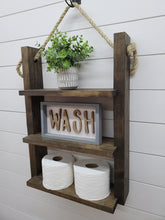 Load image into Gallery viewer, Rustic Ladder Shelf - Rope Hanging Ladder Shelf - Farmhouse Bathroom Shelf - Bathroom Organizer - Farmstyle Decor