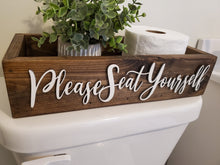 Load image into Gallery viewer, 3d Please seat yourself toilet box - Rustic Toilet Paper Holder - Farmhouse Bathroom Decor - Wooden Box Above The Toilet