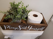Load image into Gallery viewer, 3d Please seat yourself toilet box - Rustic Toilet Paper Holder - Farmhouse Bathroom Decor - Wooden Box Above The Toilet