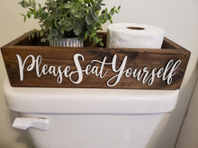 Load image into Gallery viewer, 3d Please seat yourself toilet box - Rustic Toilet Paper Holder - Farmhouse Bathroom Decor - Wooden Box Above The Toilet