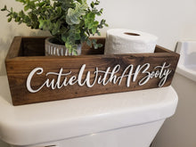 Load image into Gallery viewer, 3D Cutie with a booty toilet box - Rustic Toilet Paper Holder - Farmhouse Bathroom Decor - Wooden Box Above The Toilet