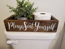 Load image into Gallery viewer, 3d Please seat yourself toilet box - Rustic Toilet Paper Holder - Farmhouse Bathroom Decor - Wooden Box Above The Toilet