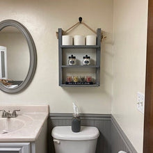 Load image into Gallery viewer, Rustic Ladder Shelf - Rope Hanging Ladder Shelf - Farmhouse Bathroom Shelf - Bathroom Organizer - Farmstyle Decor