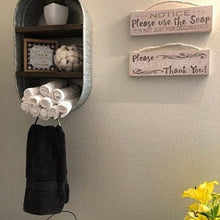 Load image into Gallery viewer, Galvanized Wash Tub With Shelves -  Wall Hanging Shelf - Farmhouse Shelf - Rustic Bathroom Shelf - Mudroom or Laundry Shelf