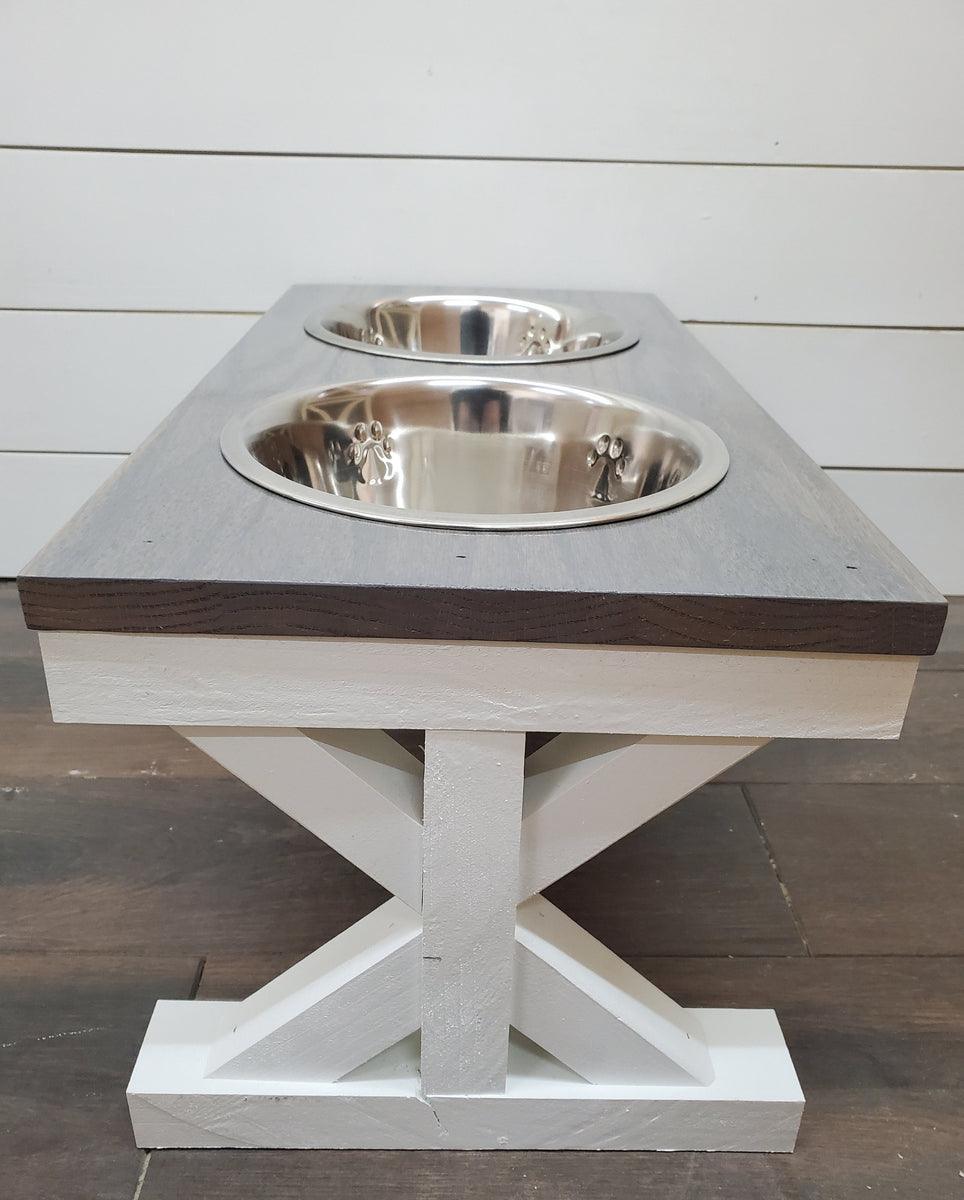 Oak top - Dog Bowl Feeder - Farmhouse Style - Rustic Dog Bowl