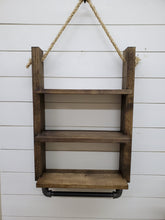 Load image into Gallery viewer, Rustic Ladder Shelf with Towel Holder - Rope Hanging Ladder Shelf - Farmhouse Bathroom Shelf - Bathroom Organizer - Farmstyle Decor