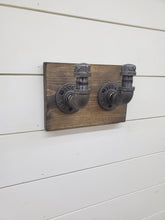 Load image into Gallery viewer, Industrial Coat Hanger - Farmhouse Coat Hooks - Rustic Towel Hooks - Rustic Coat Rack - Black Pipe Decor