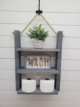 Load image into Gallery viewer, Rustic Ladder Shelf - Rope Hanging Ladder Shelf - Farmhouse Bathroom Shelf - Bathroom Organizer - Farmstyle Decor