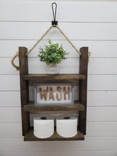 Load image into Gallery viewer, Rustic Ladder Shelf - Rope Hanging Ladder Shelf - Farmhouse Bathroom Shelf - Bathroom Organizer - Farmstyle Decor