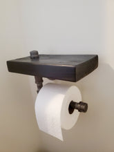 Load image into Gallery viewer, Industrial Toilet Paper Holder with Shelf - Steampunk Bathroom Fixture With Industrial Pipe Shelf - Rustic Farmhouse Decor - Toilet Roll