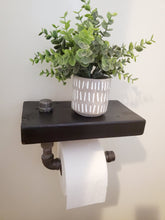 Load image into Gallery viewer, Industrial Toilet Paper Holder with Shelf - Steampunk Bathroom Fixture With Industrial Pipe Shelf - Rustic Farmhouse Decor - Toilet Roll