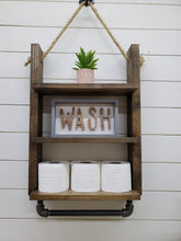 Load image into Gallery viewer, Rustic Ladder Shelf with Towel Holder - Rope Hanging Ladder Shelf - Farmhouse Bathroom Shelf - Bathroom Organizer - Farmstyle Decor
