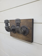 Load image into Gallery viewer, Industrial Coat Hanger - Farmhouse Coat Hooks - Rustic Towel Hooks - Rustic Coat Rack - Black Pipe Decor