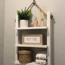 Load image into Gallery viewer, Rustic Ladder Shelf with Towel Holder - Rope Hanging Ladder Shelf - Farmhouse Bathroom Shelf - Bathroom Organizer - Farmstyle Decor