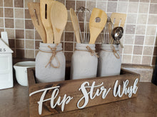 Load image into Gallery viewer, 3D Flip Stir Whisk Box - Utensil box - Farmhouse Kitchen Decor - Kitchen Mason Jar box - Kitchen Storage - Rustic Box - Treat box