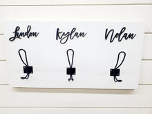 Load image into Gallery viewer, Farm Bathroom Decor for kids towels, Wood Bathroom sign, Back Pack Hooks, Kids Name Sign, Towel Holder, Towel Rack, Bathroom Hooks