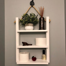 Load image into Gallery viewer, Rustic Ladder Shelf - Rope Hanging Ladder Shelf - Farmhouse Bathroom Shelf - Bathroom Organizer - Farmstyle Decor