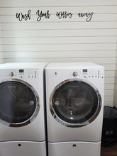 Load image into Gallery viewer, Wash your worries away laser cut bathroom word sign painted in black NO VOC Paint!
