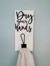 Load image into Gallery viewer, 3D Dry your Hands Hooks, Wood Bathroom sign, Coat Hooks, Wedding Decor, Towel Holder, Towel Rack, Bathroom Hooks, Towel Hook