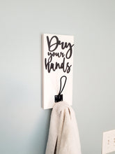 Load image into Gallery viewer, 3D Dry your Hands Hooks, Wood Bathroom sign, Coat Hooks, Wedding Decor, Towel Holder, Towel Rack, Bathroom Hooks, Towel Hook