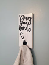 Load image into Gallery viewer, 3D Dry your Hands Hooks, Wood Bathroom sign, Coat Hooks, Wedding Decor, Towel Holder, Towel Rack, Bathroom Hooks, Towel Hook