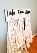 Load image into Gallery viewer, 3D Farm Bathroom Decor for kids towels, Wood Bathroom sign, Back Pack Hooks, Kids Name Sign, Towel Holder, Towel Rack, Bathroom Hooks
