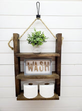 Load image into Gallery viewer, Rustic Ladder Shelf - Rope Hanging Ladder Shelf - Farmhouse Bathroom Shelf - Bathroom Organizer - Farmstyle Decor