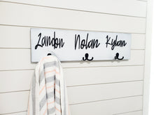 Load image into Gallery viewer, 3D Farm Bathroom Decor for kids towels, Wood Bathroom sign, Back Pack Hooks, Kids Name Sign, Towel Holder, Towel Rack, Bathroom Hooks