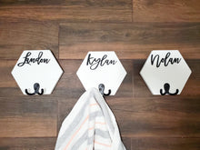Load image into Gallery viewer, 3D Hexagon Personalized Towel Rack, Kids Towel Rack, Bathroom Wall Decor, Personalized Name Hooks for Towel, Towel Holder, Hexagon Shelf
