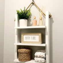Load image into Gallery viewer, Rustic Ladder Shelf - Rope Hanging Ladder Shelf - Farmhouse Bathroom Shelf - Bathroom Organizer - Farmstyle Decor