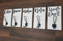 Load image into Gallery viewer, 3D Farm style Custom hooks, Wood Bathroom sign, Back Pack Hooks, Kids Name Sign, Towel Holder, Towel Rack, Bathroom Hooks, Stocking Hook