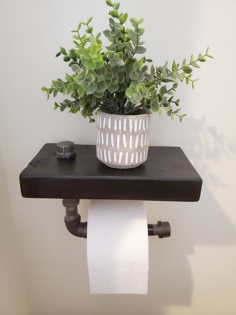 Industrial Toilet Paper Holder with Shelf - Steampunk Bathroom Fixture –  TJS CUSTOM DESIGN AND DECOR