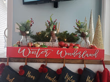 Load image into Gallery viewer, Winter Wonderland Stocking Holder Box, Mantel decor, Fireplace Decor, Personalized Stocking holder, Family Stockings