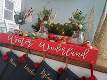 Load image into Gallery viewer, Winter Wonderland Stocking Holder Box, Mantel decor, Fireplace Decor, Personalized Stocking holder, Family Stockings