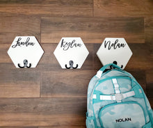 Load image into Gallery viewer, 3D Hexagon Personalized Towel Rack, Kids Towel Rack, Bathroom Wall Decor, Personalized Name Hooks for Towel, Towel Holder, Hexagon Shelf