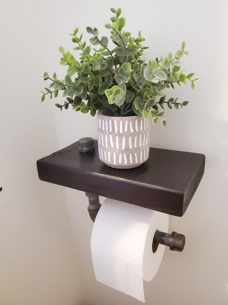 Industrial Toilet Paper Holder with Shelf - Steampunk Bathroom